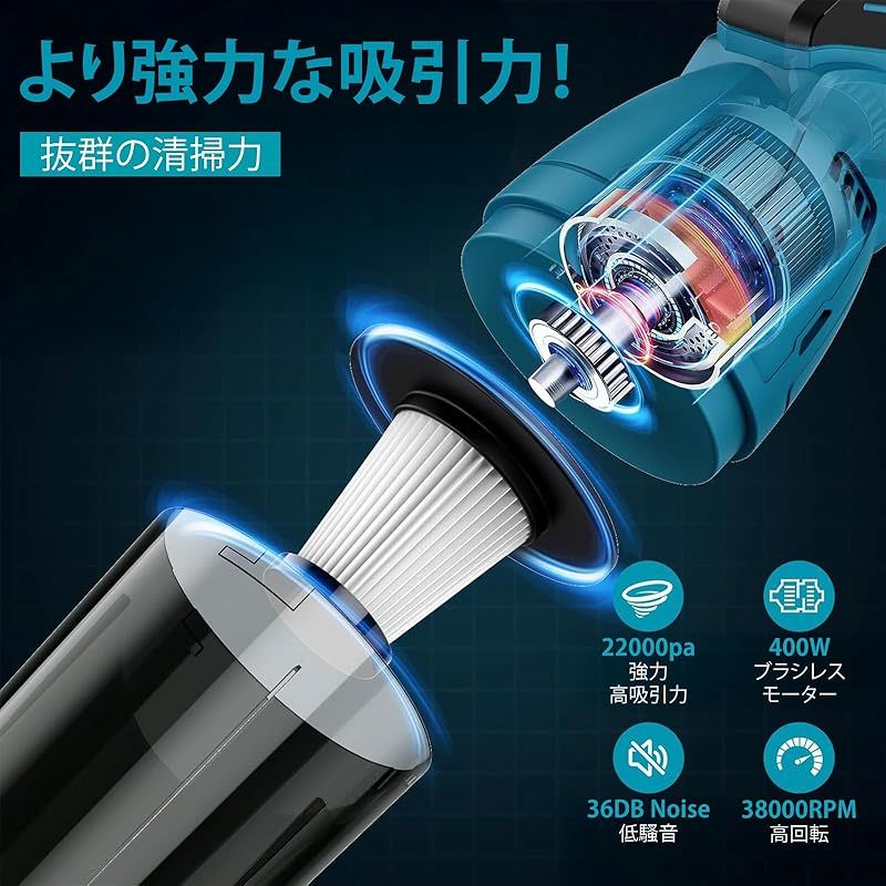 充電式掃除機 コードレス 集塵機 マキタ18Vバッテリーに互換 22000Pa超
