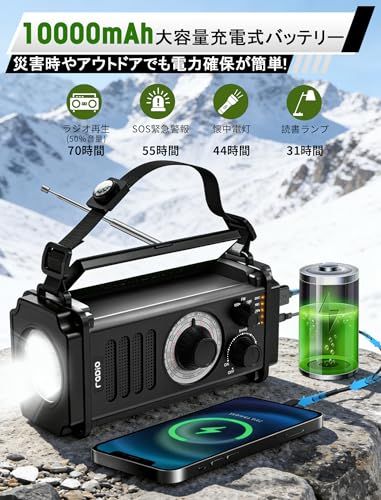 Greadio 大容量充電式 防災ラジオ 10000mAhバッテリー付き AM/ Amazon.co.jp: Greadio 大容量充電式 防災ラジオ 10000mAhバッテリー