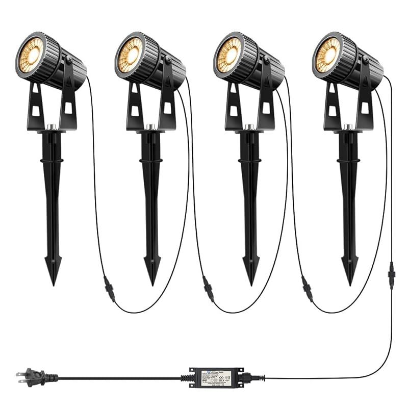 Aotealit 24V LEDガーデンライト電球色3000K 3WCOBライト 4個 IP65防水 暖かい光 ガーデンスポットライト常時点灯 高輝度 1100LM上下左右に回転可能 交換可能なコネクター 風景芝生ライト庭園照明 歩道 車道芝生 庭 玄関 0