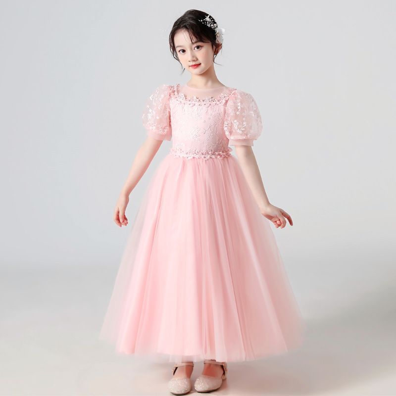子供 ドレス ピアノ発表会 女の子 ワンピース パーティードレス プリンセス 花嫁 半袖 キッズドレス ロングドレス ピアノ 発表会 結婚式 子供服 コンクール チュール レース フォーマル 上品 演奏会 七五三 小学生 中学生#tjlof