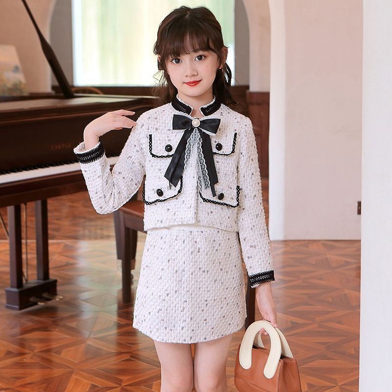 入学式 スーツ 女の子 子供服 二点セット セットアップ スカートスーツ 学院風 お嬢様 リボン付き ホワイト ネイビー キッズスーツ 子供ス#cpuau