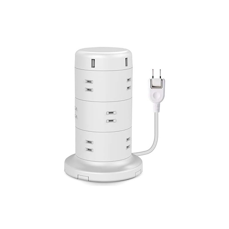 エレコム 電源タップ タワー型 延長コード [ 12個口 USB×5ポート ] 固定パーツ付 雷ガード ほこりシャッター 2m ホワイト ECT-0720WH 0