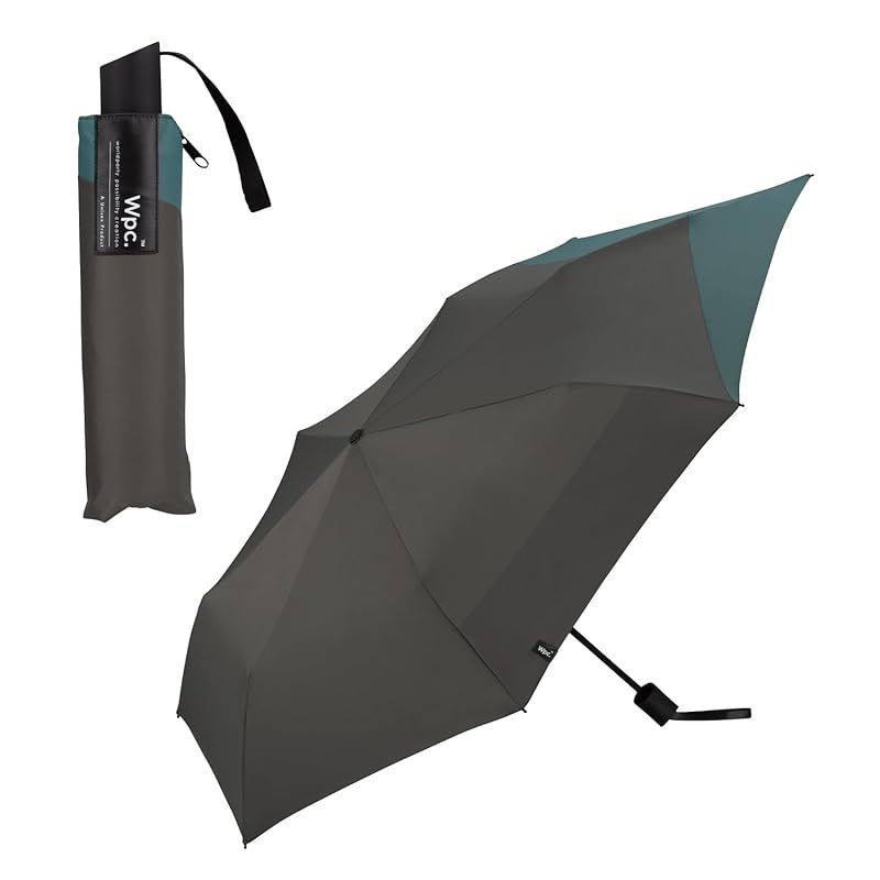 Wpc. [リュックが濡れない] 折りたたみ傘 BACK PROTECT FOLDING グレー×ブルーグリーン 雨傘 晴雨兼用 55cm 大きい メンズ 男性 バックパック 後ろが長い 通勤 通学 おしゃれ 傘袋ポケット UX004-932-002 0
