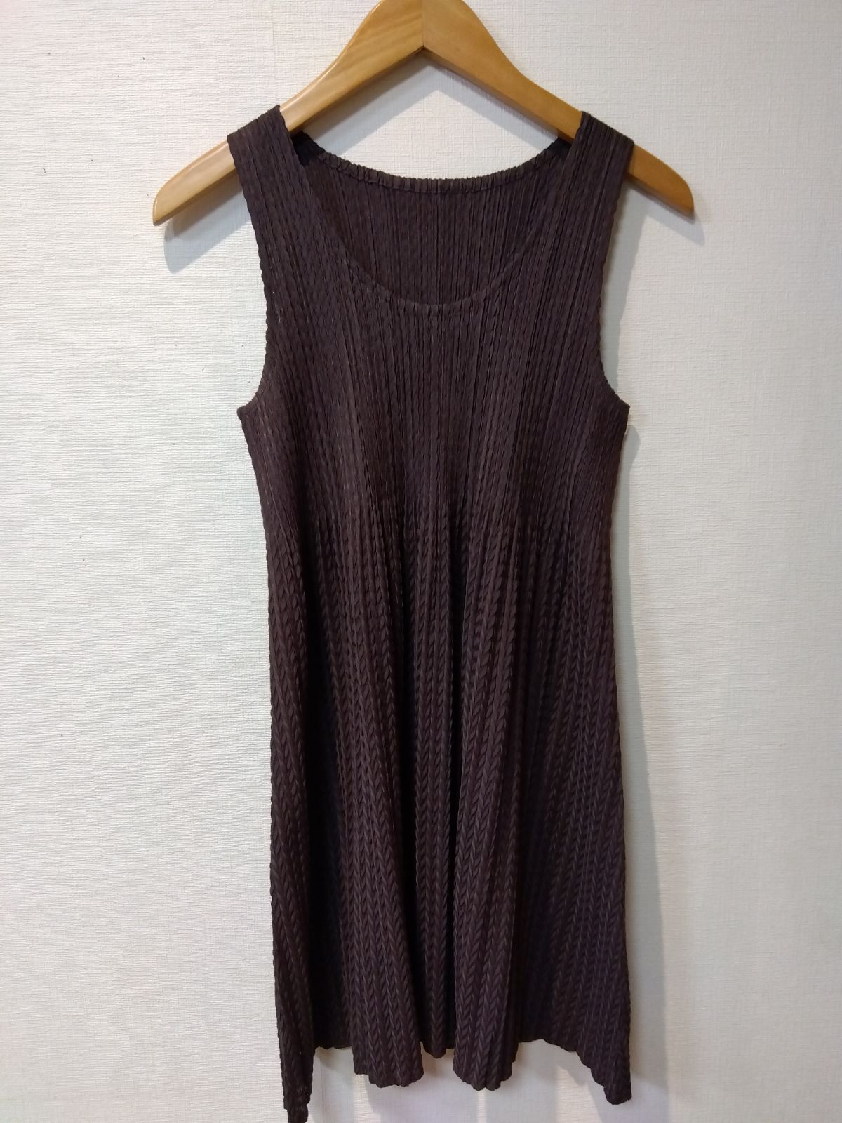 M20　PLEATS PLEASE　プリーツプリーズ　イッセイミヤケ　ワンピース　チュニック　ブラウン　ヘリンボーン　サイズ3