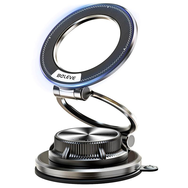Boleve 【意匠登録済 第1815737号】スマホホルダー 車 2.3CM超薄型【フルメタル製・真空吸盤・超強磁力】MagSafe 車載ホルダー 360°調整可能 N55磁石 カー用品 2WAYロック構造／長いネイルでも操作OK! 耐寒／耐熱／変形しに 0