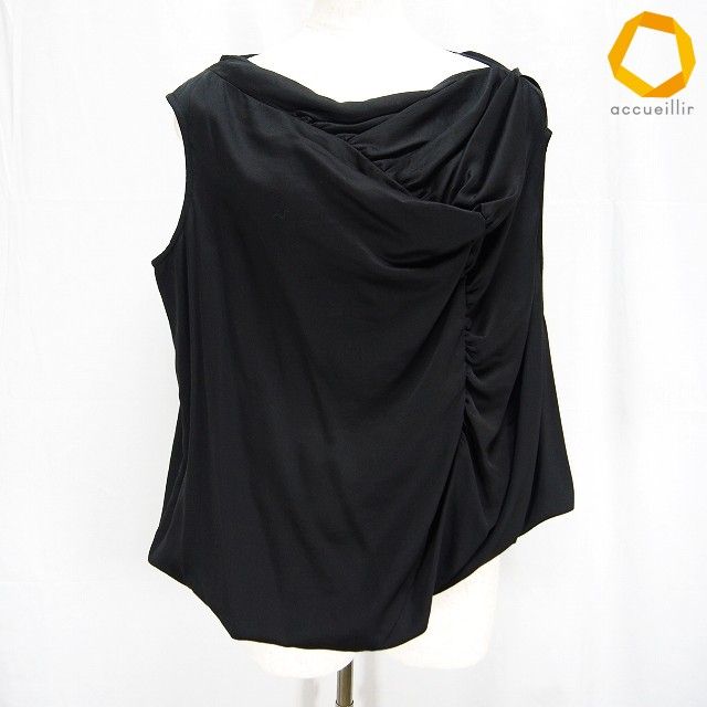 #s チャラヤン chalayan カットソー M 黒 ノースリーブ 変形 バルーン 綿混 無地 日本製 レディース [905381] k01