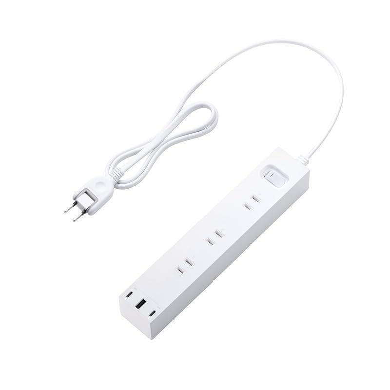 エレコム 電源タップ USBタップ 30W 3ポート Type-C USB-A 6個口 1m 一括スイッチ 回転脚付き 雷ガード付き ホワイト ECT-3910WH 1