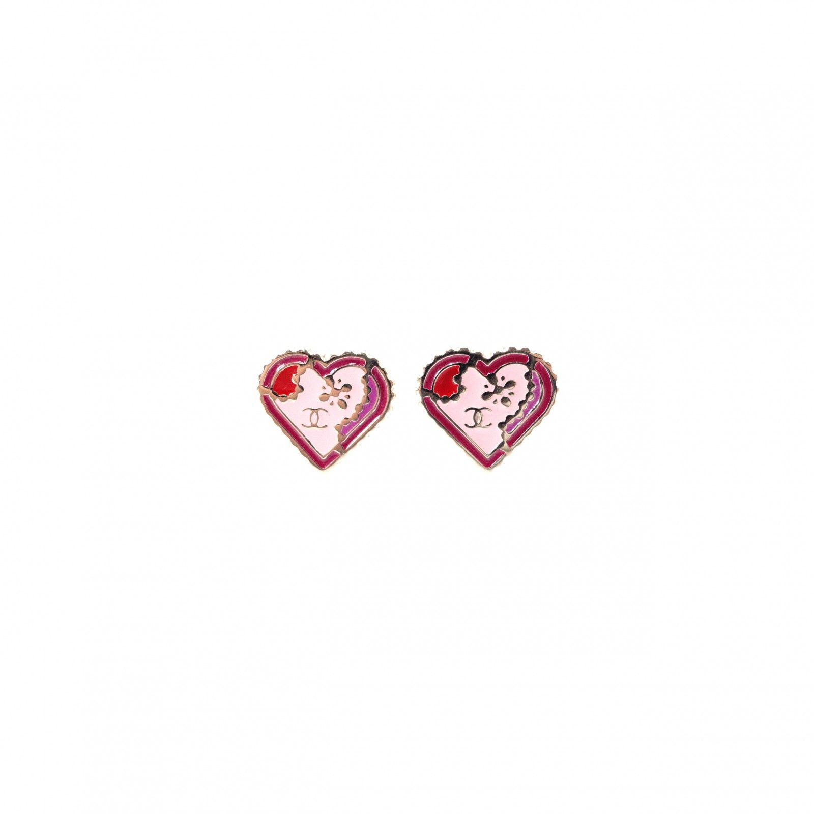 CHANEL シャネル ハート ピアス メタル レッド ピンク ゴールド金具