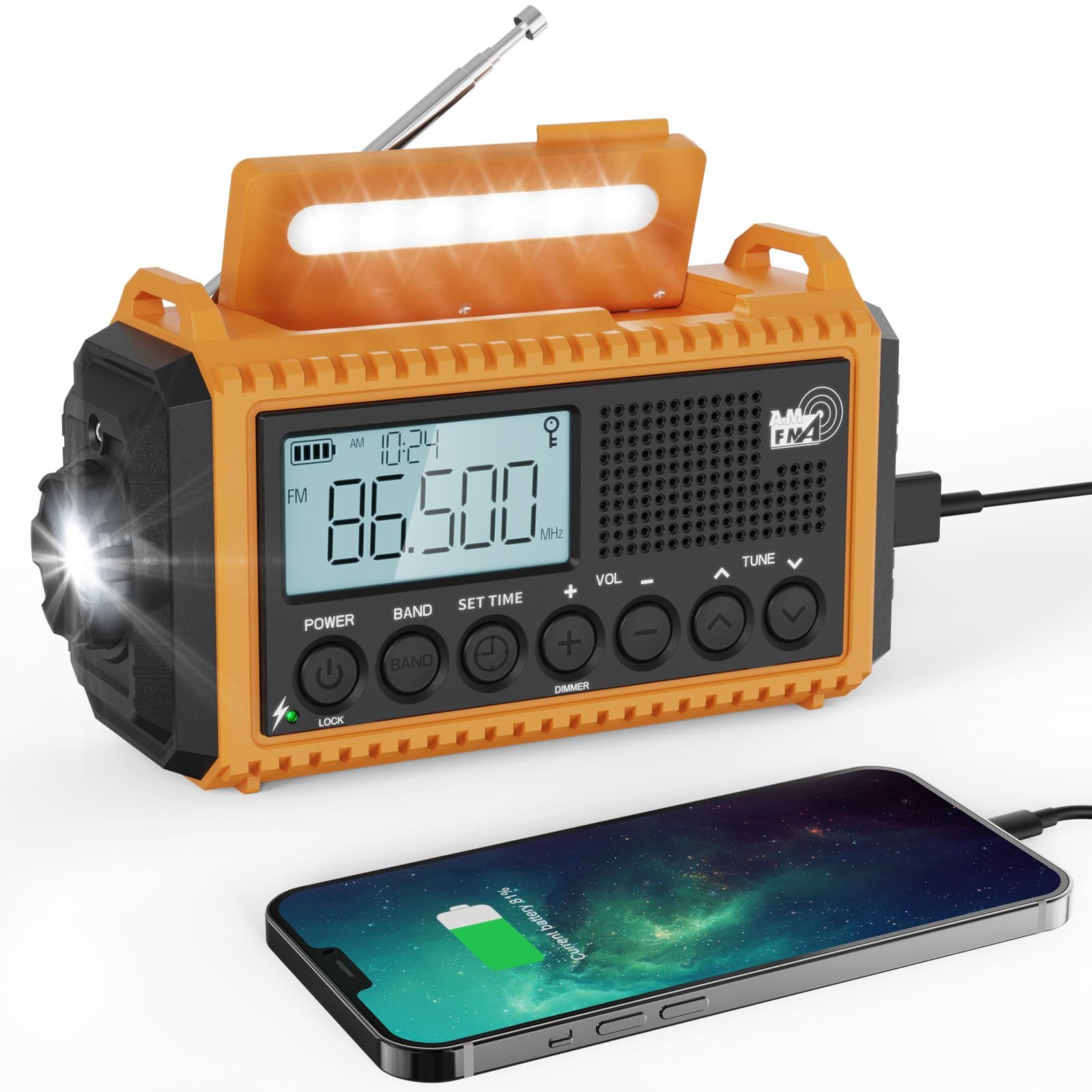 防災ラジオ ソーラー多機能 手回し 懐中電灯 読書ランプ付 SW/AM/FM