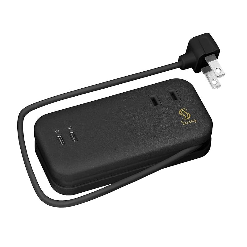 String ストリング 電源タップ 充電器 USB 65w タイプc 急速充電 AC口 短い 0.25m 消火シート内蔵 トラッキング防止プラグ ほこり防止シャッター PSE技術基準適合 コンパクト ブラック 0