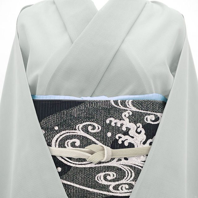 新古品】 夏物 袋帯 未使用 正絹 絽 夏帯 京都 西陣 涛波 銀糸 黒 銀