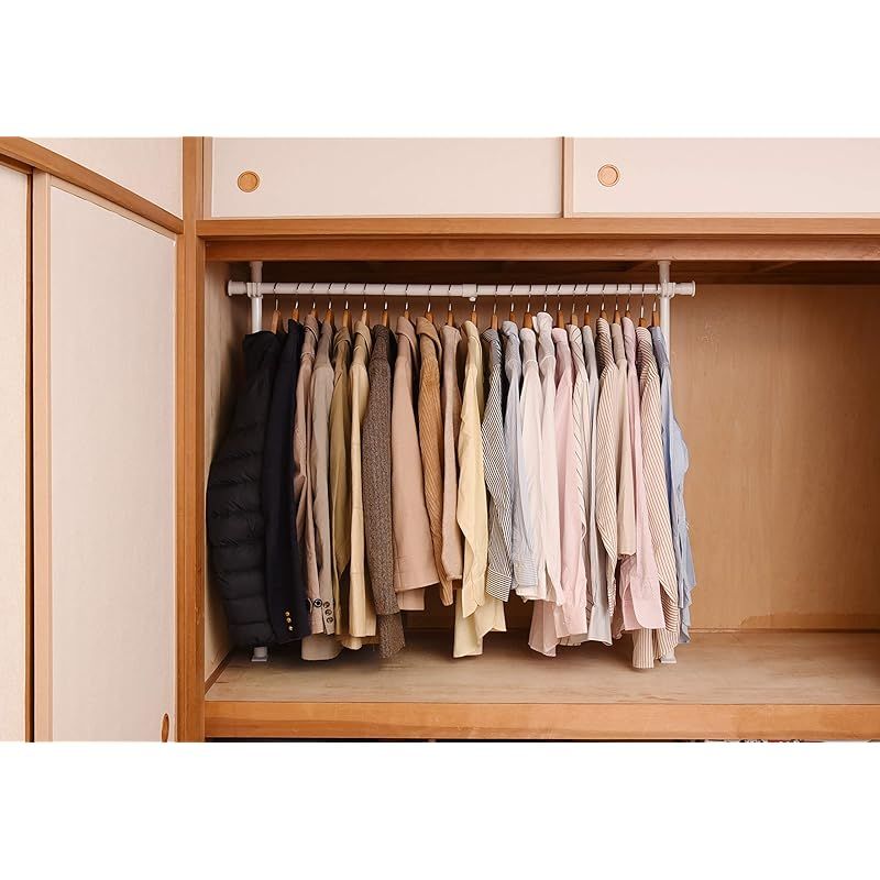 山善(YAMAZEN) 突っ張り ハンガーラック 幅73-120×奥行9×高さ80-124cm 押入れ たっぷり収納 たて・よこ伸縮 かんたん設置 耐荷重30kg 組立品 ホワイト WJO-715(WH) 0