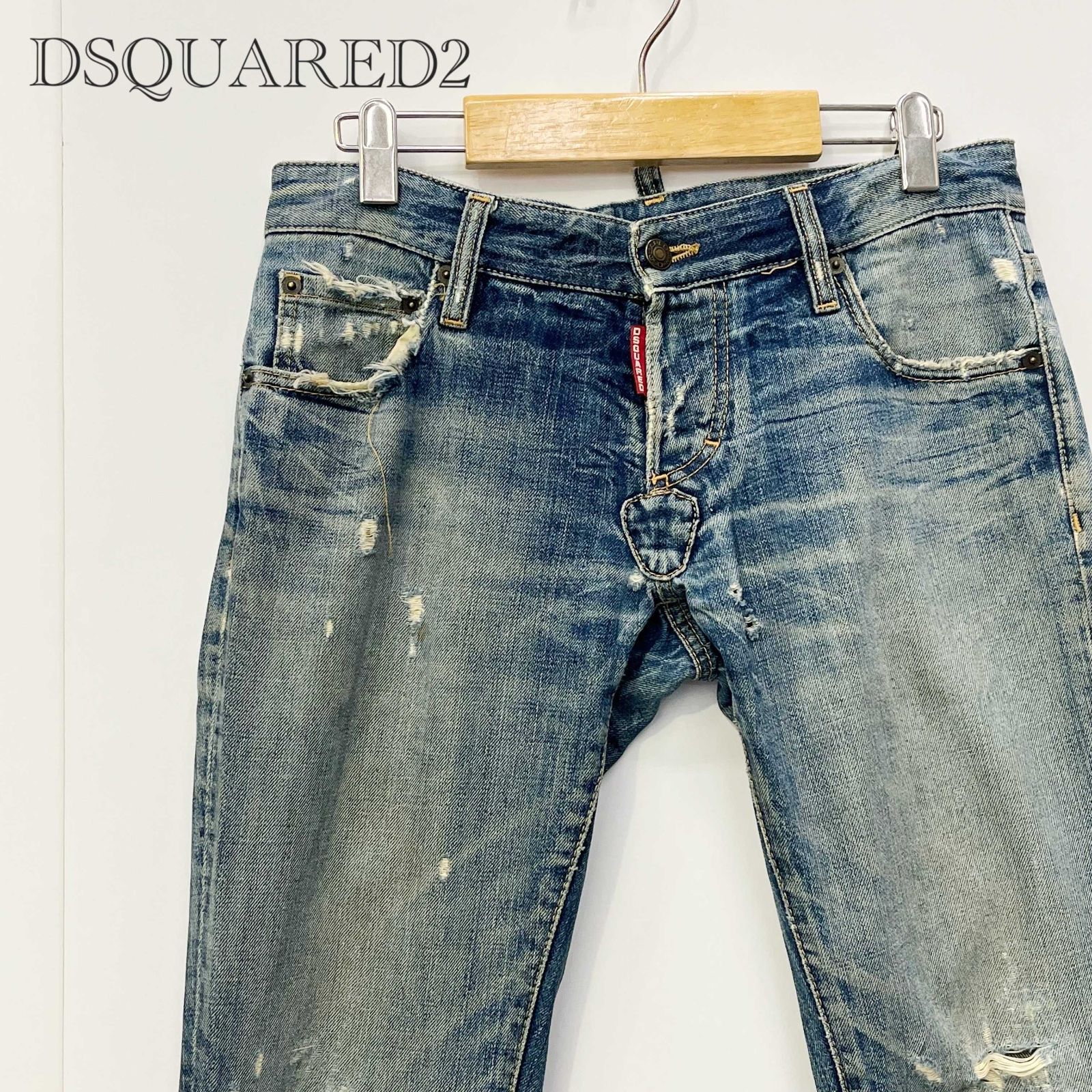 DSQUARED2 ディースクエアード デニム パンツ ダメージ 44 イタリア製 ブルー ズボン ボタンフライ メンズ _208023