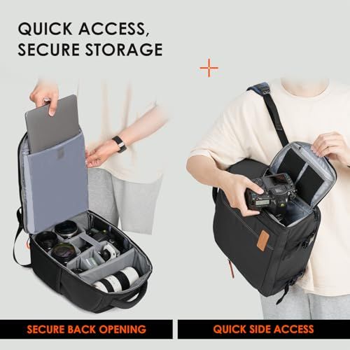 [TARION] カメラリュック カメラバッグ 一眼レフ 15L 2気室 超軽量0.85KG サイドアクセス 15.6インチPC収納 サイド&ボトム三脚収納可 複数ポケット TB-04 ブラックpms d6ad7ac1