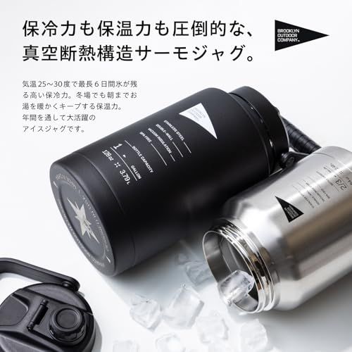 BROOKLYN OUTDOOR COMPANY (BOC) ブルックリンアウトドアカンパニー サーモジャグ 2.5L 3.8L 保冷 保温 NY発 キャンプ アウトドア 真空断熱構造 (3.8L ブラック)pms c296393a