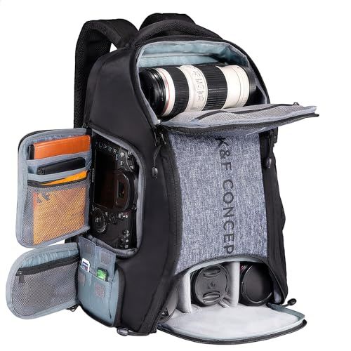 K&F Concept カメラバック カメラリュック リュックサック バックパック 大容量 2気室 おしゃれ nikon canon Sigma Tamron sonyなどカメラ兼用 15.6インチPC/三脚付け可 軽量 一眼レフ 旅行/撮影 efd38621