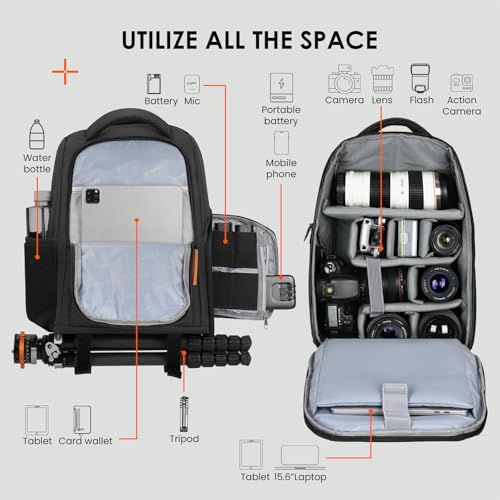 [TARION] カメラリュック カメラバッグ 一眼レフ 15L 2気室 超軽量0.85KG サイドアクセス 15.6インチPC収納 サイド&ボトム三脚収納可 複数ポケット TB-04 ブラックpms d6ad7ac1