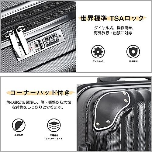[New Trip] スーツケース キャリーケース 拡張機能付き 機内持ち込み 軽量 大型 S/M/Lサイズ キャリーバッグ 耐衝撃 大容量 ファスナータイプ 静音 ダブルキャスター TSAロック 海外 旅行 ビジネス 出張 (ブラック、Mサ 21e65837
