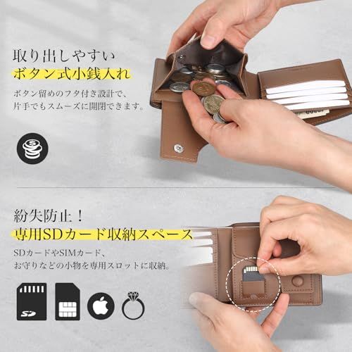 [ATIANNI] 財布 メンズ 二つ折り 本革 カード収納8枚 小銭入れ付き SD/SIMカード収納 薄型 大容量 オイルドレザー さいふ ビジネス 紳士用 シンプル コンパクト サイフ ギフトボックス付き 父の日プレゼント ?+茶色pms 499dae7a