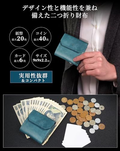 [Kawaoto] 財布 メンズ 2つ折り プエブロレザー 本革 二つ折り財布 コンパクト 日本製 小銭入れ サイフ 金運財布 実用性 プレゼント (濃藍)pms e36a985e