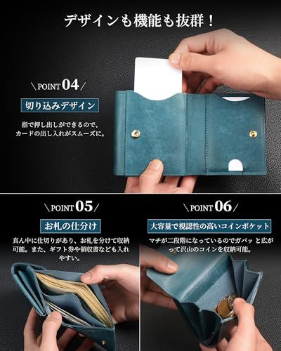 [Kawaoto] 財布 メンズ 2つ折り プエブロレザー 本革 二つ折り財布 コンパクト 日本製 小銭入れ サイフ 金運財布 実用性 プレゼント (濃藍)pms e36a985e