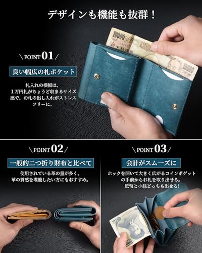 [Kawaoto] 財布 メンズ 2つ折り プエブロレザー 本革 二つ折り財布 コンパクト 日本製 小銭入れ サイフ 金運財布 実用性 プレゼント (濃藍)pms e36a985e