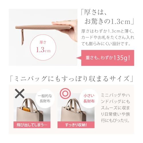 [RafiCaro] 小さい長財布 レディース 短い 大容量 23ポケット お札を折らない コンパクト 約18cm 薄い スリム L字ファスナー メンズ YKKファスナー マチ付き小銭入れ グレージュpms 296e8d18