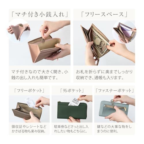 [RafiCaro] 小さい長財布 レディース 短い 大容量 23ポケット お札を折らない コンパクト 約18cm 薄い スリム L字ファスナー メンズ YKKファスナー マチ付き小銭入れ グレージュpms 296e8d18