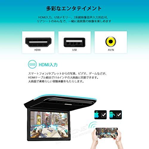 XTRONS フリップダウンモニター 11.6インチ 1366×768 超薄型 車載モニター HDMI対応 フルHD1080Pビデオ対応 スピーカ内蔵 USB 外部入力 ドア連動 水平開閉170度 電源記憶 (CM118HD)pms aed0bafd
