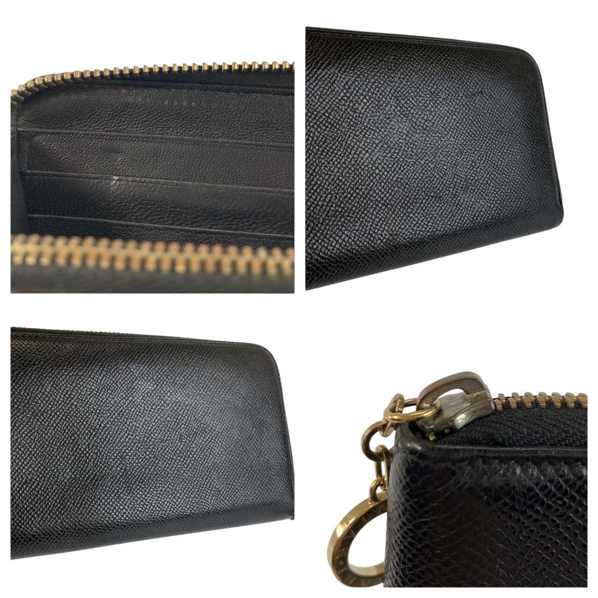 美品 BVLGARI ブルガリ ブラック 黒 ゴールド金具 レザー FG E16