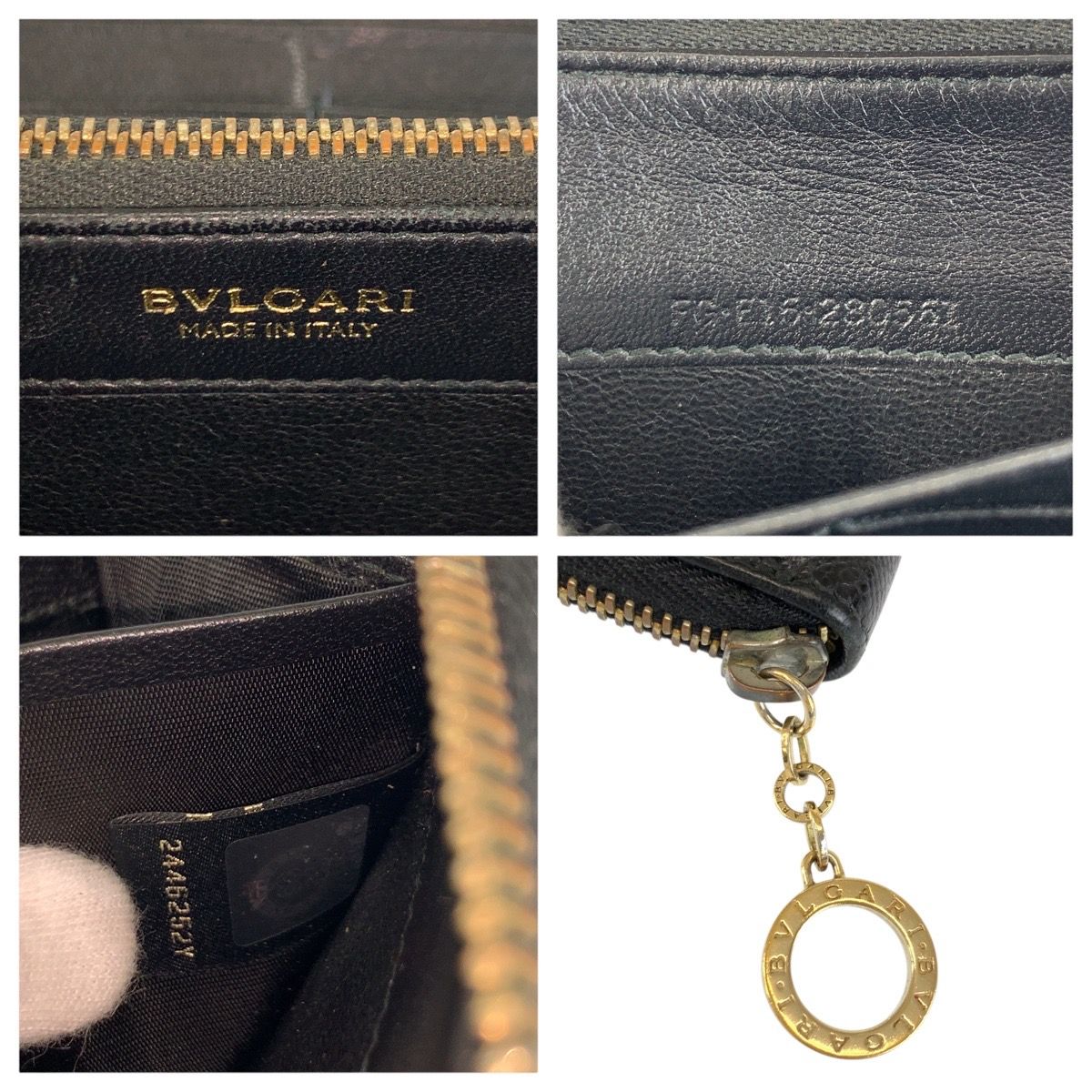 美品 BVLGARI ブルガリ ブラック 黒 ゴールド金具 レザー FG E16