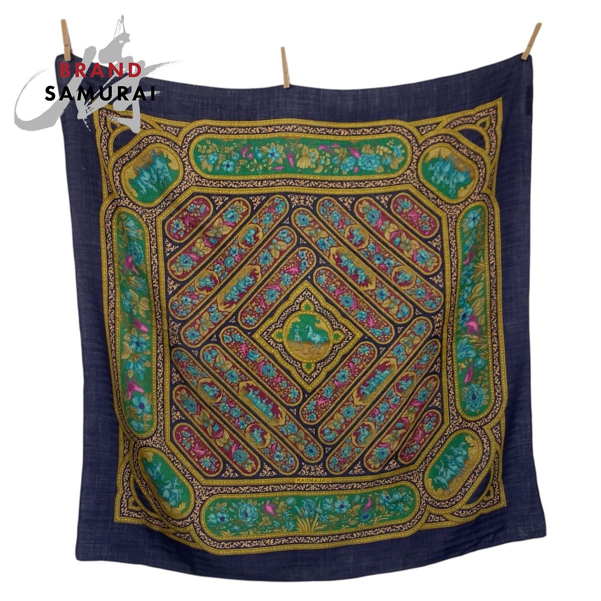 HERMES エルメス QALAMDAN カレ90 ネイビー マルチカラー シルク スカーフ レディース 602387【中古】