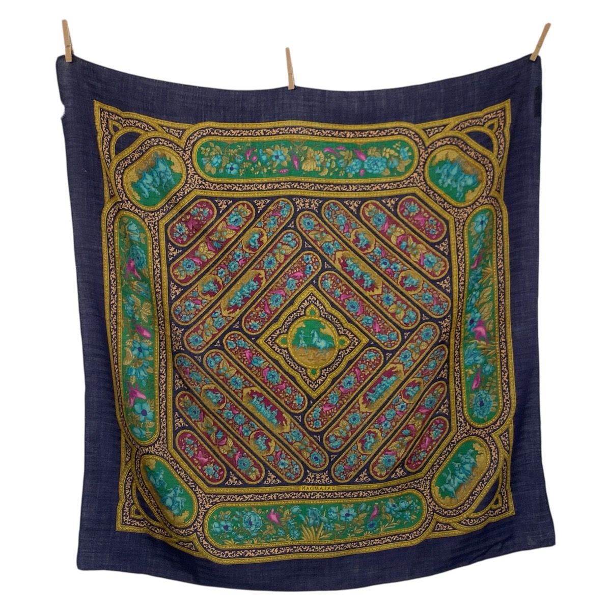 HERMES エルメス QALAMDAN カレ90 ネイビー マルチカラー シルク