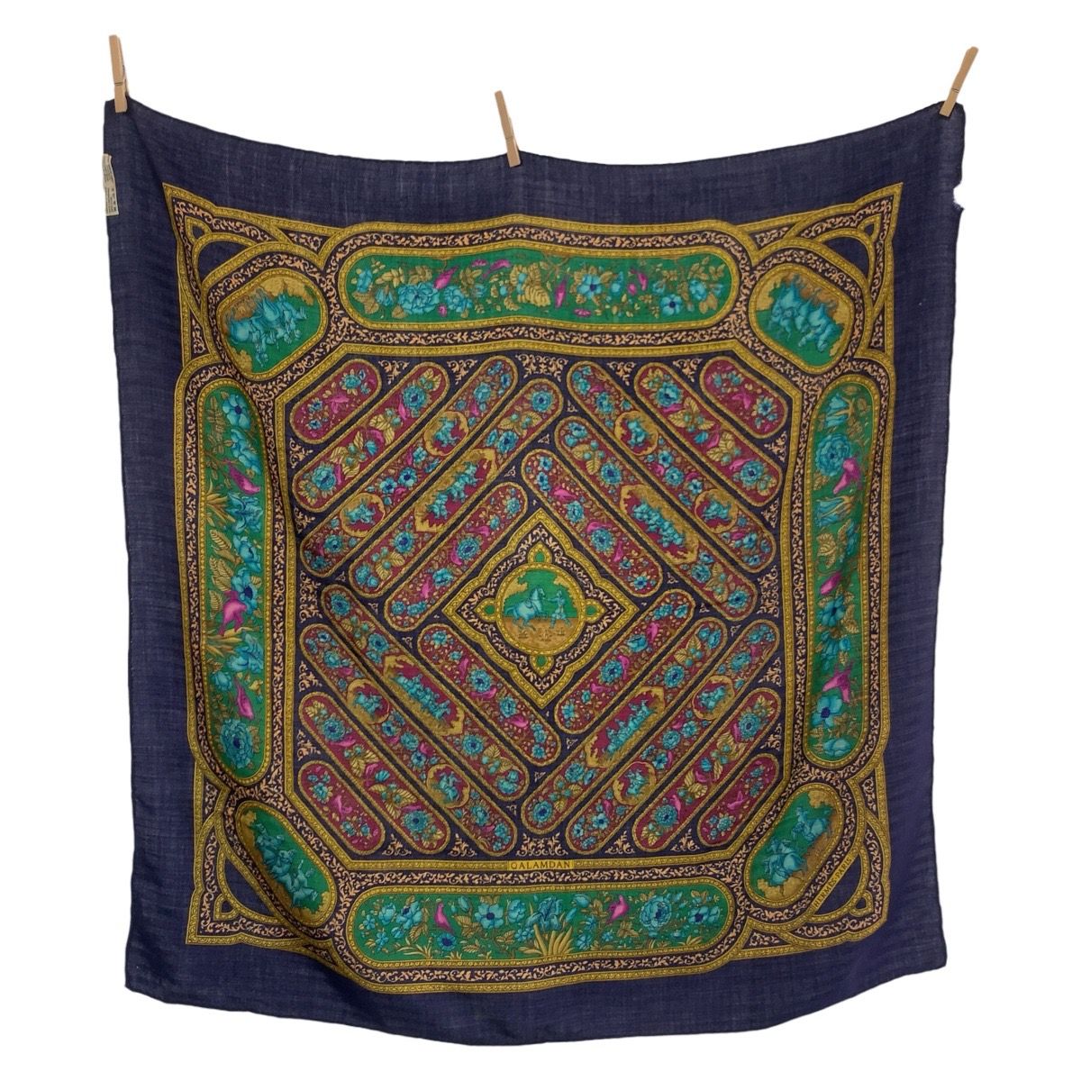 HERMES エルメス QALAMDAN カレ90 ネイビー マルチカラー シルク