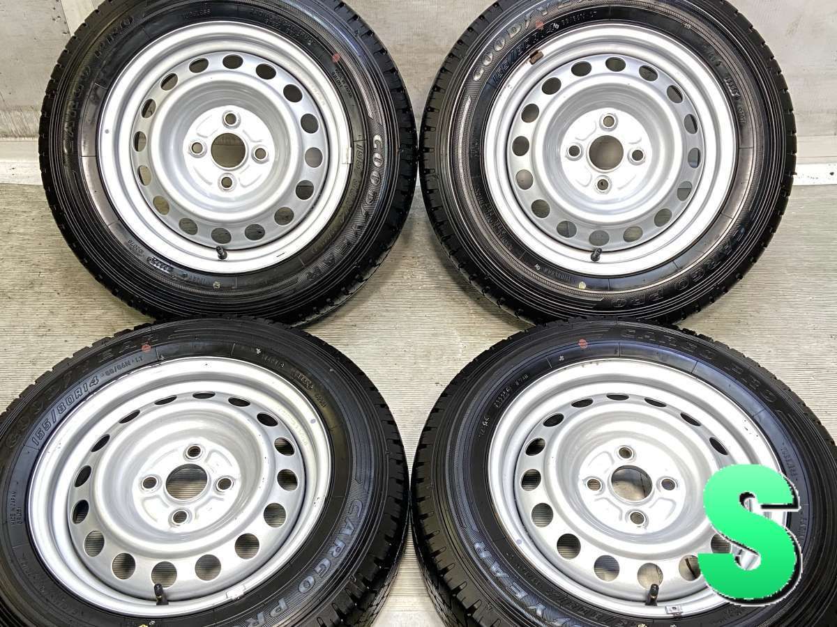 155/80R14 88/86N LT グッドイヤー カーゴプロ トヨタ純正 AL 14x5.0 100-4穴 中古タイヤ サマータイヤ ホイールセット 4本セット s14260411047