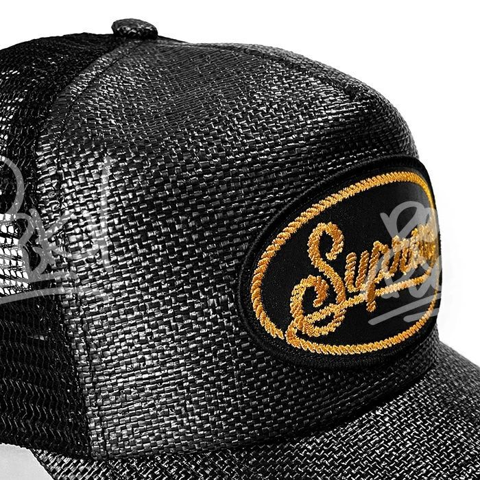 送料無料 メンズ キャップ ブラック Supreme シュプリーム Raffia Mesh