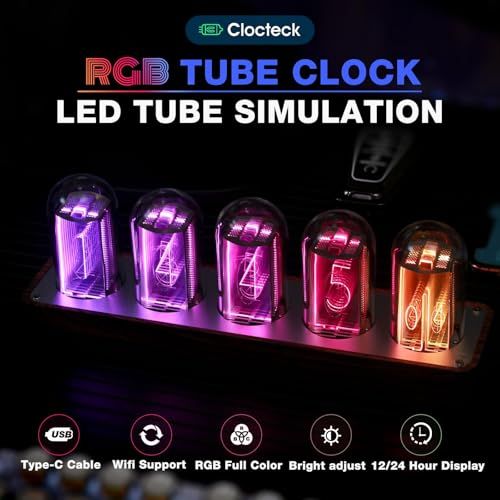 ClocTeck ニキシー管 時計 Wi-Fi同期 & 1600万色カスタマイズ可能、レトロモダン木製デジタル時計mi b17ba130