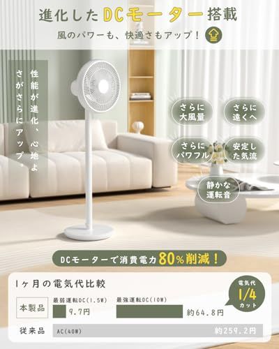 [禄越] リビング扇風機 サーキュレーター dcモーター 扇風機 【進化モデル＆節電対策】 リモコン付き 首振り 無段階風量 6枚羽根 パワフル送風 静音 高さ調節 省エネ 自動OFFタイマー お手入れ簡単 軽量 サーキュレーター 扇風機 リ ac238fca
