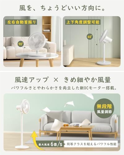 [禄越] リビング扇風機 サーキュレーター dcモーター 扇風機 【進化モデル＆節電対策】 リモコン付き 首振り 無段階風量 6枚羽根 パワフル送風 静音 高さ調節 省エネ 自動OFFタイマー お手入れ簡単 軽量 サーキュレーター 扇風機 リ ac238fca