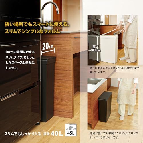 リス(Risu) 蓋付きゴミ箱 SOLOW 袋の交換が楽なダストボックス スリム ブラック 40L 日本製 キャスター付き 防汚加工 分別対応 便利 シンプル おしゃれ 使いやすい リビング 棚下 キッチン トラッシュボックス ちり箱 GSLW015ｍａ