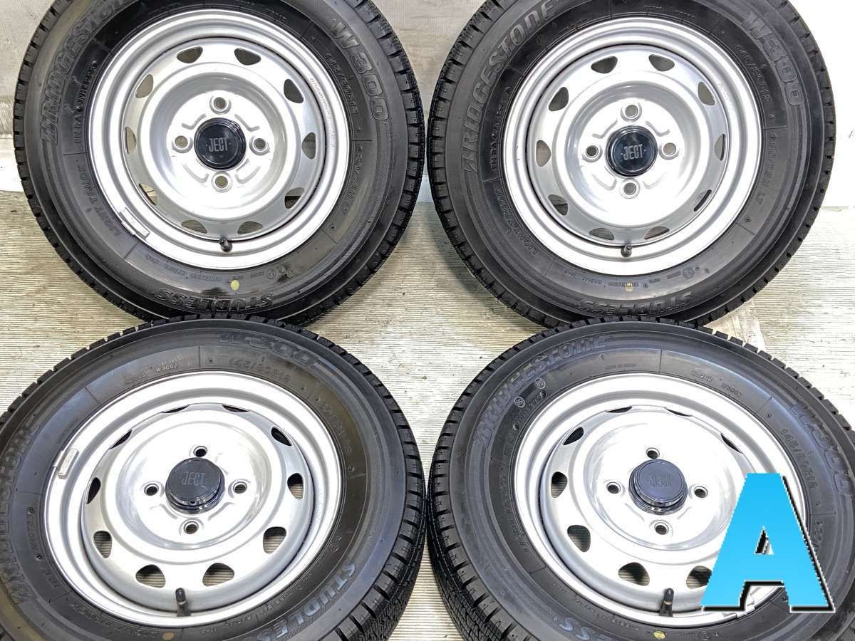 145/80R12 80/78N LT ブリヂストン W300 　 JECT 12x3.5 100-4穴 中古タイヤ スタッドレスタイヤ ホイールセット 4本セット w12260422012
