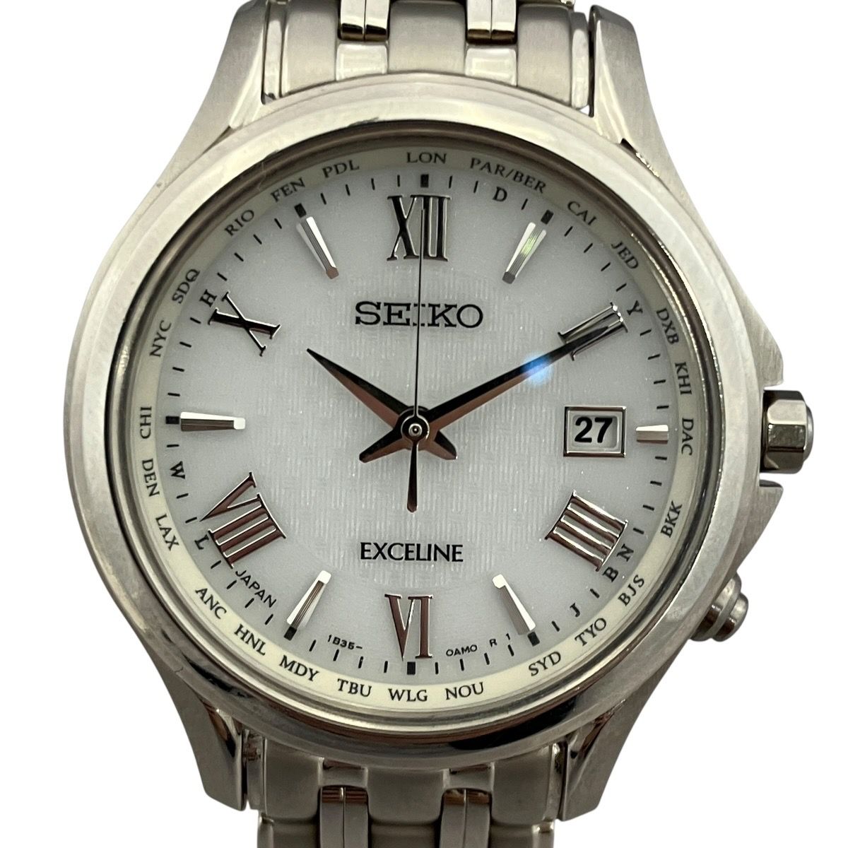 セイコー SEIKO エクセリーヌ 腕時計 総重量約32.5g SS ソーラー ホワイト文字盤文字盤 1B35-0AE0 レディース