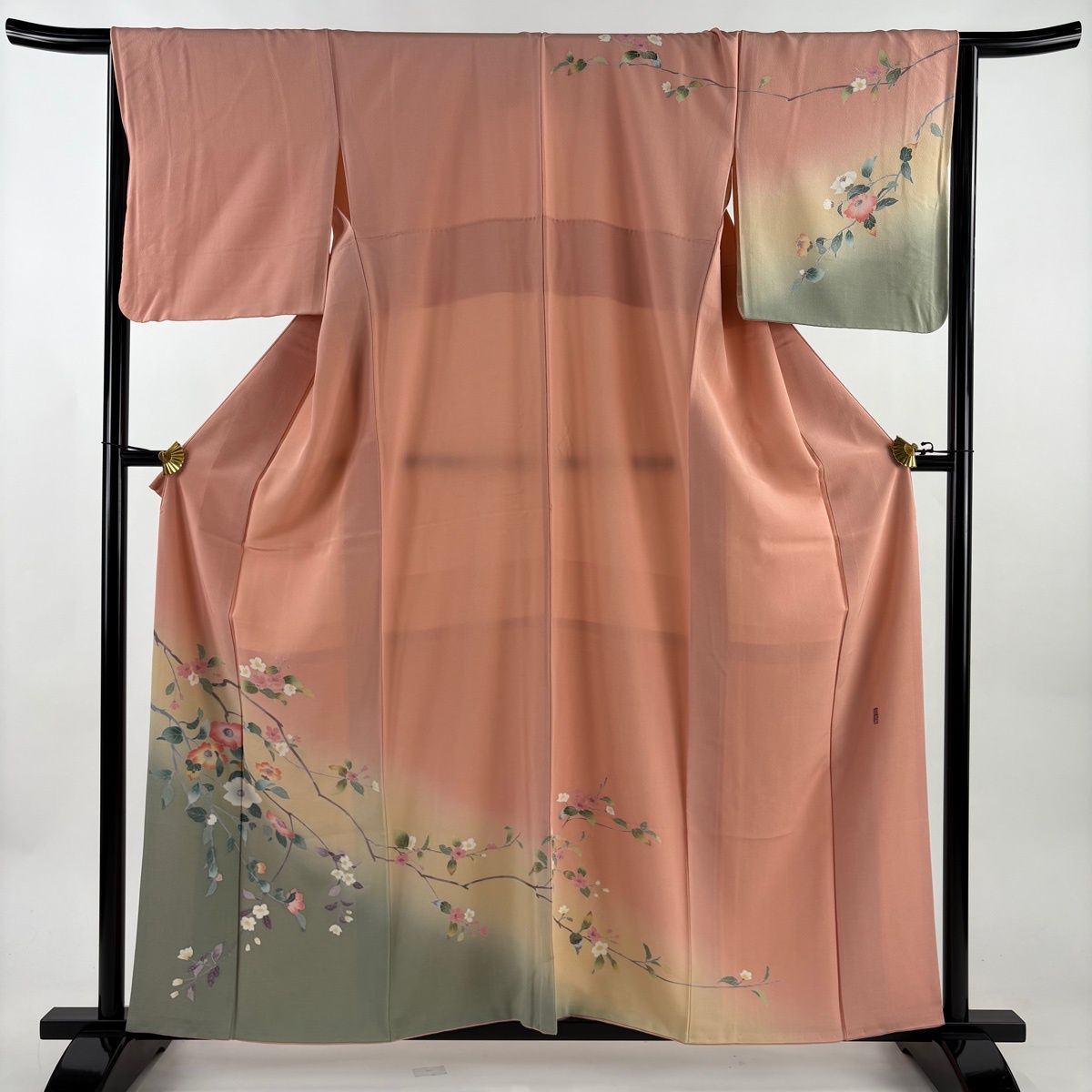 在庫一掃】 訪問着 身丈159cm 裄丈66cm M 袷 落款 枝花 染め分け