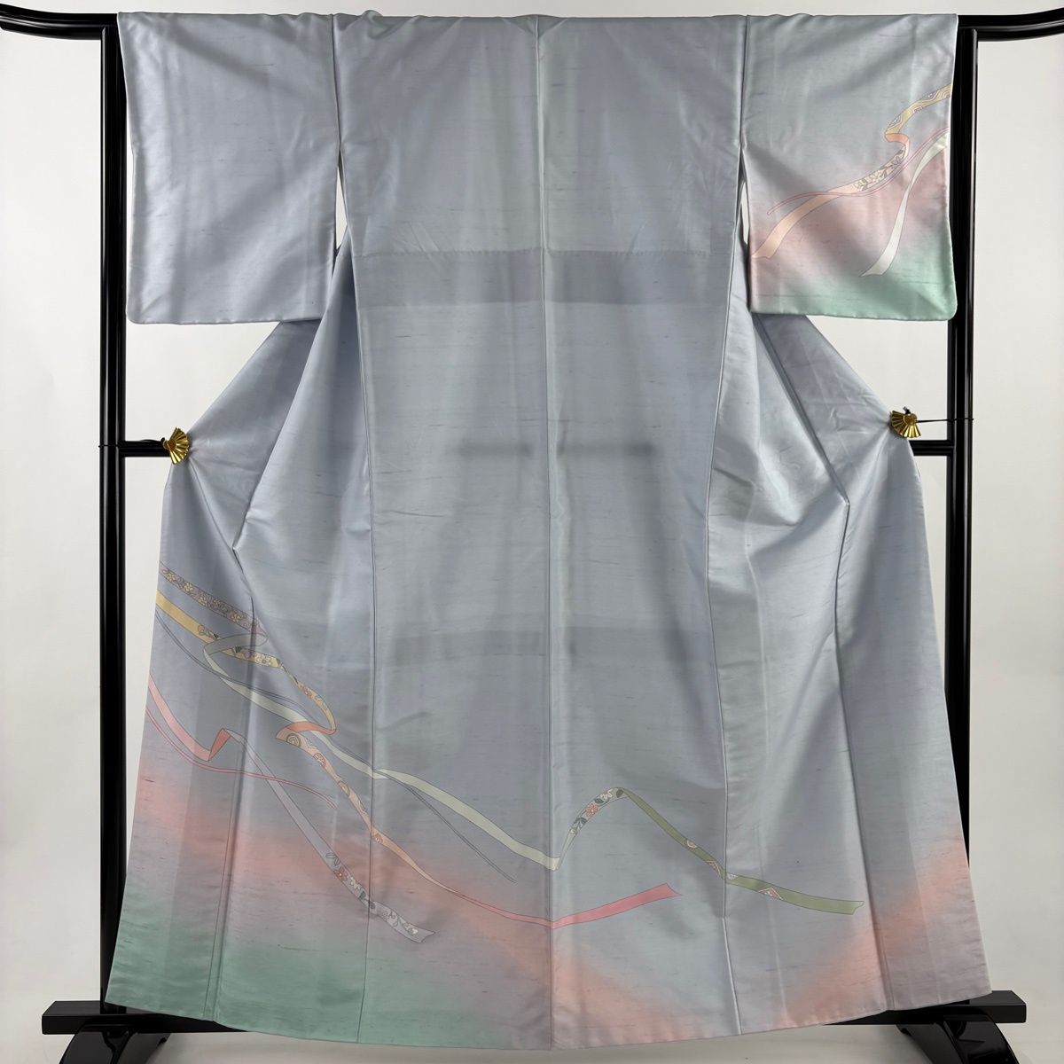 在庫一掃】 訪問着 身丈162.5cm 裄丈64.5cm M 袷 紬地 蔓帯 草花
