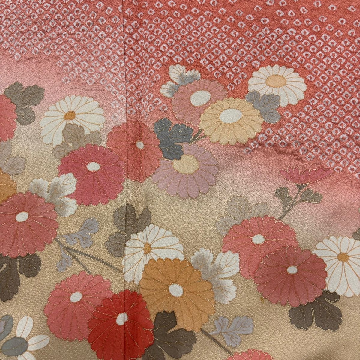 在庫一掃】 訪問着 身丈159cm 裄丈65.5cm M 袷 菊 光悦垣 金彩 絞り 在庫一掃】 訪問着 身丈159cm 裄丈65.5cm M 袷 菊 光悦垣 金彩 絞り