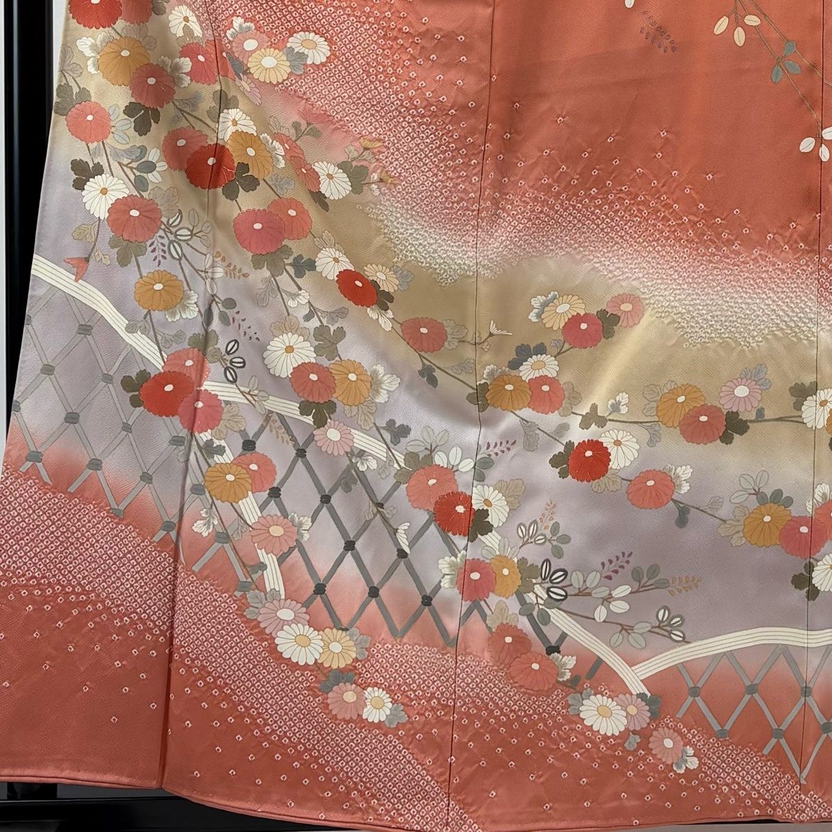 在庫一掃】 訪問着 身丈159cm 裄丈65.5cm M 袷 菊 光悦垣 金彩 絞り
