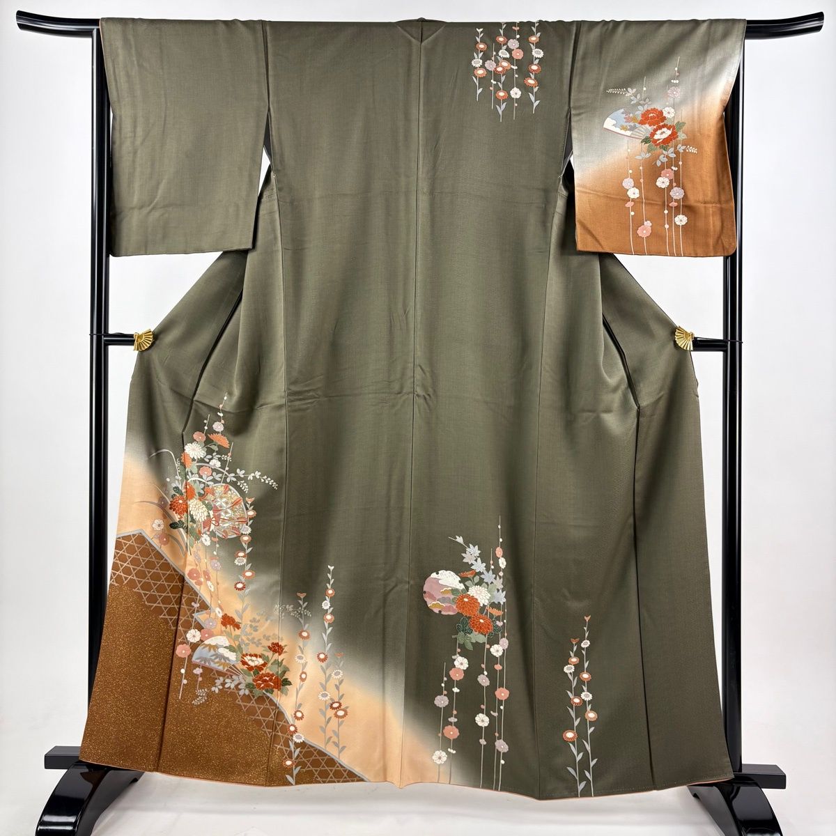 在庫一掃】 訪問着 身丈161.5cm 裄丈66cm M 袷 鼓 菊 金糸 金銀彩 焦 