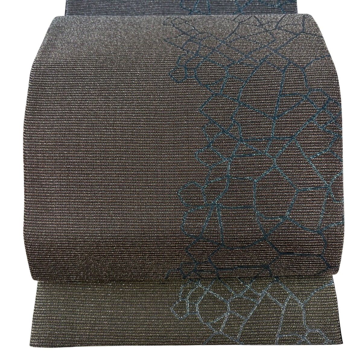 【在庫一掃】 袋帯 逸品 幾何学模様 箔 赤茶 全通 正絹 【中古】