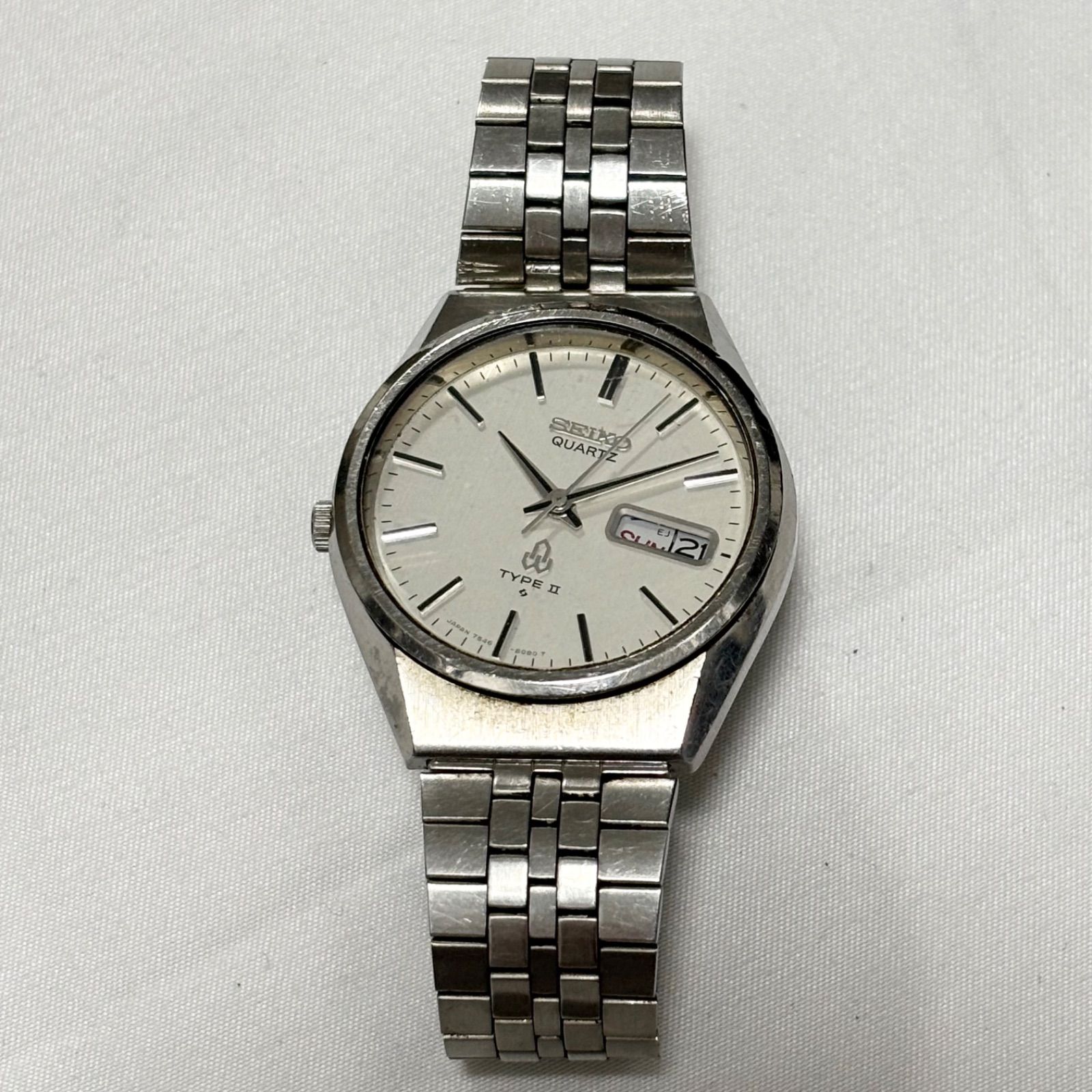 【動作品】SEIKO セイコー TYPE II タイプ2 クォーツ式 白 植字 送料無料】【ジャンク品扱い】SEIKO/セイコー/TYPE2/タイプ2/7546-8070