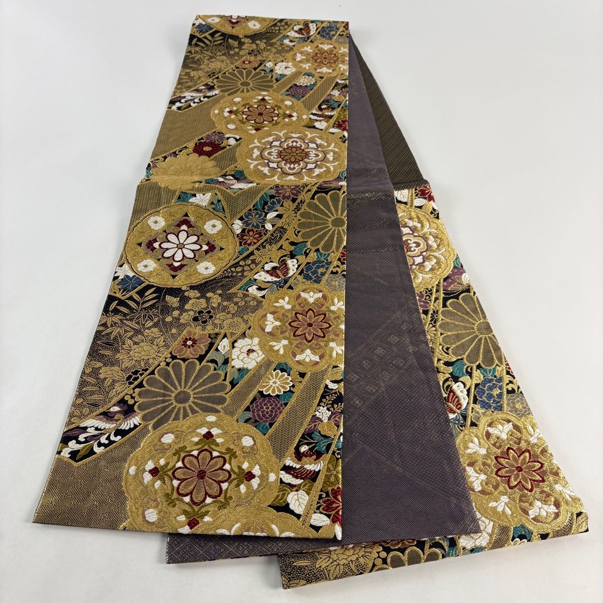 在庫一掃】 【美品】 袋帯 秀品 振袖向き 華文 花鳥 金糸 箔 金色 六通 在庫一掃】 【美品】 袋帯 秀品 振袖向き 華文 花鳥 金糸 箔 金色 六通
